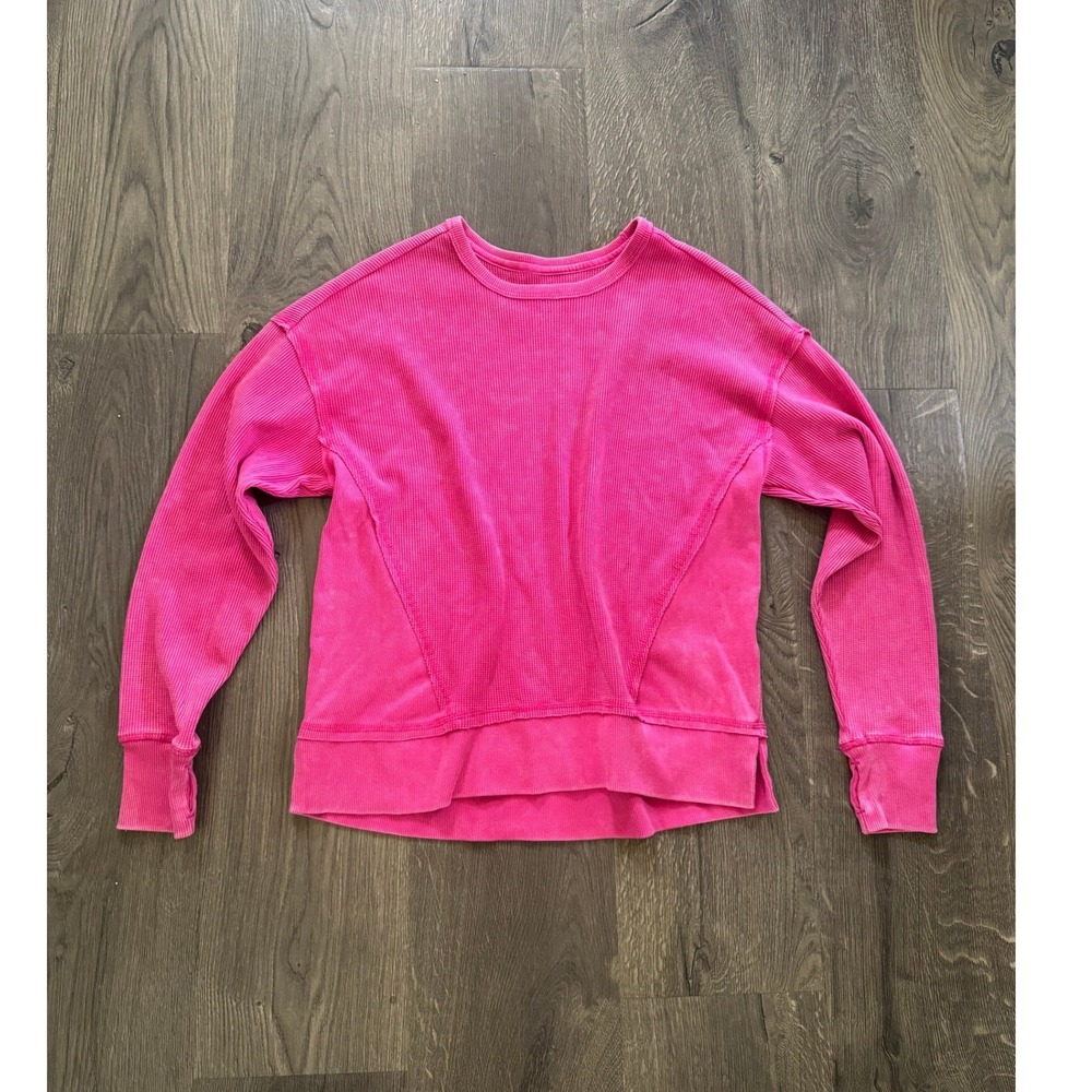 Seven7 Premium Brand Waffle Knit Thermal Top S Hot Pink Cotton Blend Thumbholes